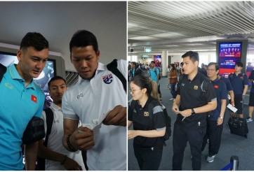 Dàn sao ĐT Việt Nam và Thái Lan 'đụng độ' nhau tại sân bay