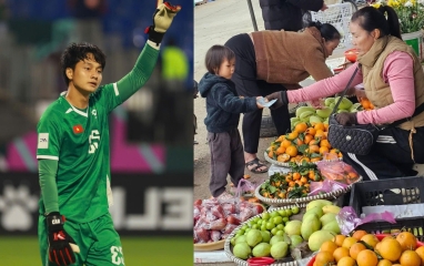 Gánh hoa quả đắt khách, mẹ Văn Bình tấp nập đón 'con dâu tương lai' mua hàng sau U23 châu Á