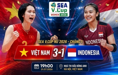 ĐT bóng chuyền nữ Việt Nam ngược dòng thắng Indonesia 3-1 tại SEA V.Cup 2026