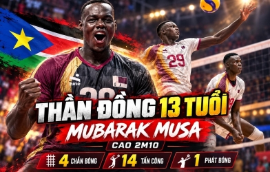 Người khổng lồ 13 tuổi ĐT Qatar gây chú ý khi hạ bóng chuyền Việt Nam