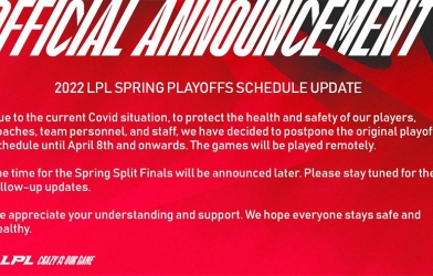 Vòng Playoffs LPL Mùa Xuân 2022 bị hoãn do dịch COVID-19