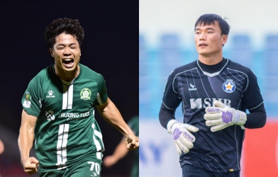 Công Phượng đấu thủ môn Bùi Tiến Dũng ở trận play-off