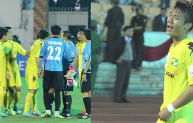 Cầu thủ Sông Lam Nghệ An khóc vì trọng tài xử ép