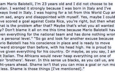 Balotelli viết 'tâm thư' cho NHM tuyển Ý