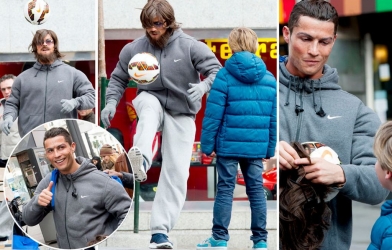 VIDEO: Ronaldo 'đá bóng xin tiền' gây bất ngờ 1 bé trai trên phố