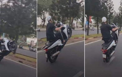 VIDEO: Thanh viên 'khoe chiến tích' bốc đầu Honda SH và cái kết đắng