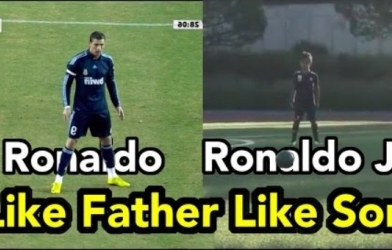 VIDEO Cristiano Ronaldo Jr ghi bàn từ sút phạt giống hệt cha