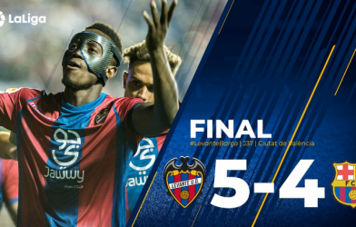 Highlights: Levante 5-4 Barcelona (Vòng 37 La Liga)