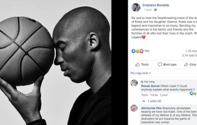 Ronaldo cùng nhiều ngôi sao bàng hoàng trước sự ra đi của Kobe Bryant
