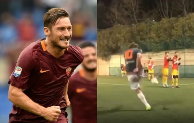 VIDEO: Huyền thoại Totti lập siêu phẩm sút phạt trên sân... đá phủi
