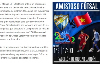 Báo TBN đánh giá cao ĐT Việt Nam trước trận gặp CLB futsal Malaga