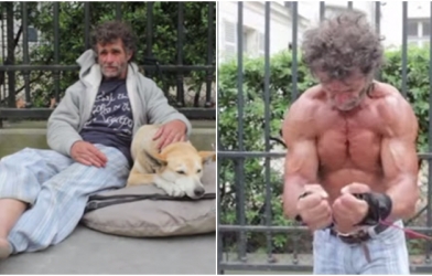 Dân gymer thế giới ghen tỵ với thể hình của ông ăn mày tập luyện với cột điện