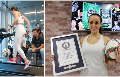 VIDEO: Cô gái phá kỷ lục thế giới vừa đi bộ vừa tâng bóng