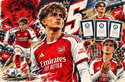 Chưa tròn 17 tuổi, viên ngọc cực hay của Arsenal đã nhận 3 kỷ lục Guinness