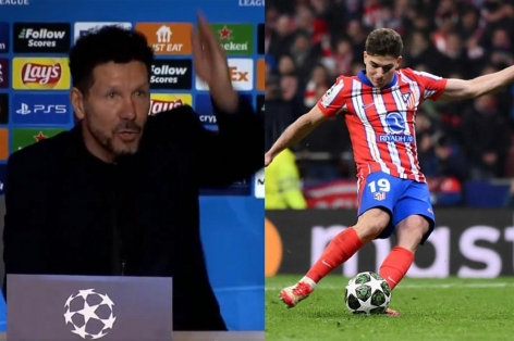 Diego Simeone bức xúc: 'Ai thấy Alvarez chạm bóng 2 lần giơ tay lên'