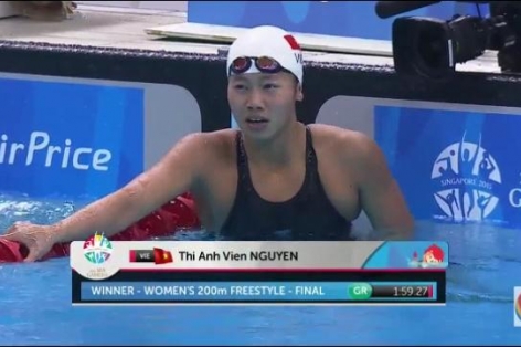 Video SEA Games 28: Ánh Viên giành HCV 200m bơi tự do, phá kỷ lục SEA Games thứ 7