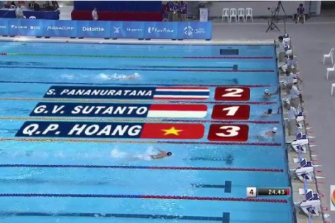 Video SEA Games 28: Vòng loại nội dung bơi 50m bướm nam - Hoàng Quý Phước