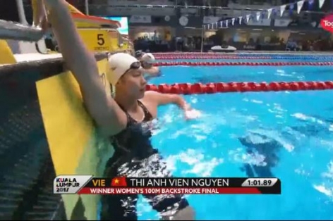 VIDEO: Ánh Viên giành HCV 100m ngửa, phá kỷ lục SEA Games