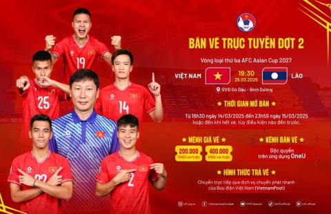 Mở bán tiếp vé xem 2 trận đấu của ĐT Việt Nam trên 'sân nhà mới'