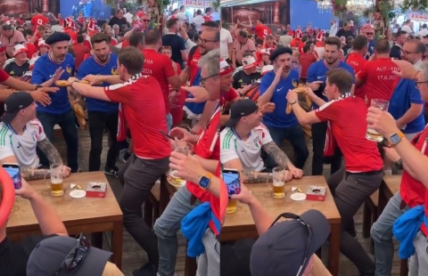 CĐV Pháp và Áo 'giao lưu' vui vẻ trước trận ra quân Euro 2024