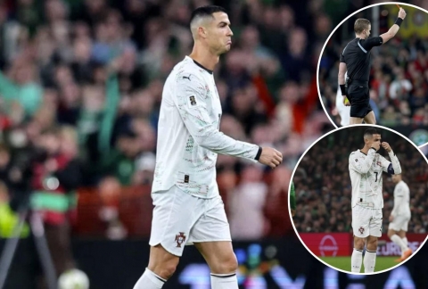 Truyền thông Bồ Đào Nha lập tức dậy sóng với thẻ đỏ lịch sử của Ronaldo