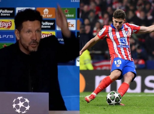 Diego Simeone bức xúc: 'Ai thấy Alvarez chạm bóng 2 lần giơ tay lên'