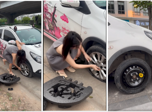 Nữ tài xế VinFast Fadil gây sốt khi tự thay lốp xe: Phải nhờ người thân hướng dẫn nhưng tiết kiệm 1 triệu đồng