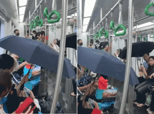 Hà Nội: Tàu metro Cát Linh - Hà Đông bị 'dột', hành khách phải che ô suốt chuyến đi