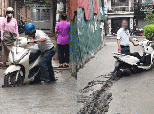 Cố dắt xe vào ngõ cho 'tiện đường', người đàn ông phá hỏng 100m đường bê tông mới đổ tại Hà Nội