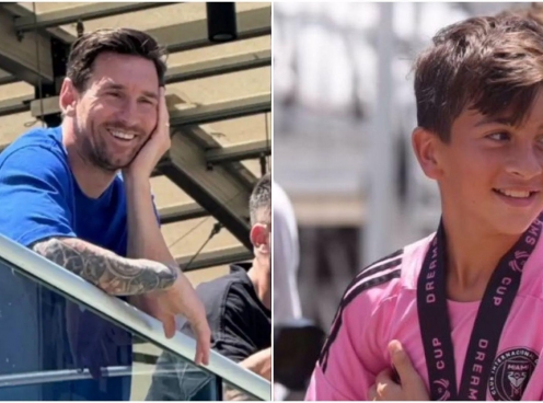 Messi cười 'toe toét' khi hai con trai lên ngôi vô địch