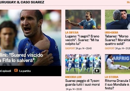 Báo chí thế giới nói gì về việc Suarez cắn Chiellini?