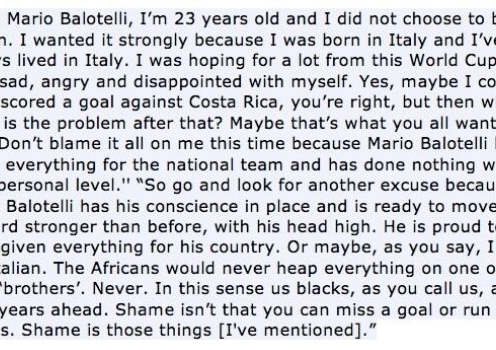 Balotelli viết 'tâm thư' cho NHM tuyển Ý