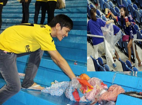 Học Nhật Bản, CĐV SLNA nhặt sạch rác trên khán đài sân Đồng Nai