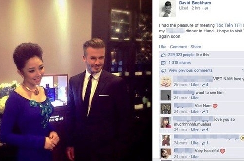 Beckham nói về Tóc Tiên trên Facebook