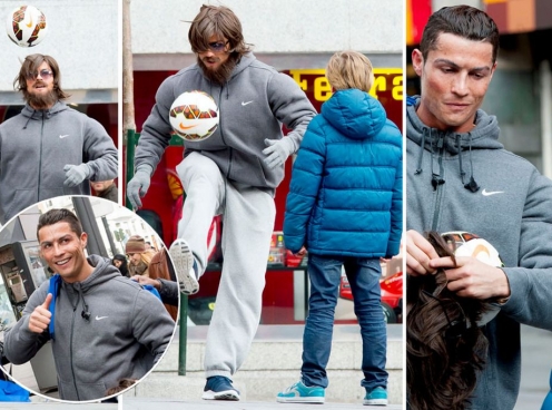 VIDEO: Ronaldo 'đá bóng xin tiền' gây bất ngờ 1 bé trai trên phố