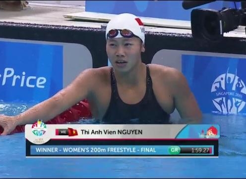 Video SEA Games 28: Ánh Viên giành HCV 200m bơi tự do, phá kỷ lục SEA Games thứ 7