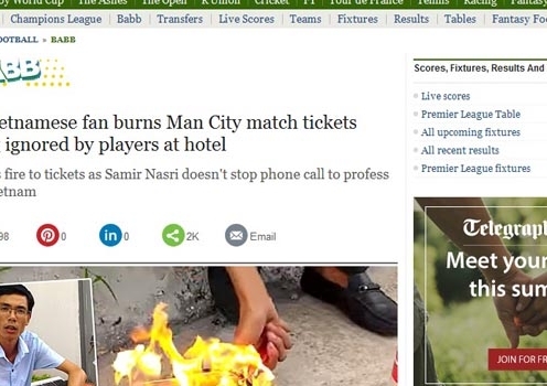 Báo Anh 'sốt' vì vụ CĐV Việt Nam đốt vé trận gặp Man City