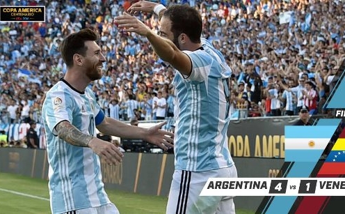 Video bàn thắng: Argentina 4-1 Venezuela (Tứ kết Copa America 2016)