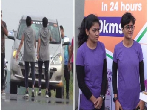 Hai cô gái Ấn Độ gửi thông điệp 'đặc biệt' khi chạy lùi trong 13 giờ
