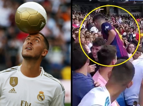 VIDEO: CĐV Barca đến xem Hazard ra mắt Real Madrid và cái kết