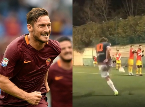 VIDEO: Huyền thoại Totti lập siêu phẩm sút phạt trên sân... đá phủi