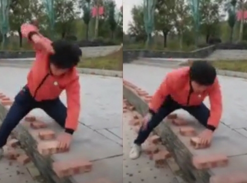 VIDEO: Võ sư Trung Quốc dùng tay không đập vỡ 50 viên gạch trong 40 giây