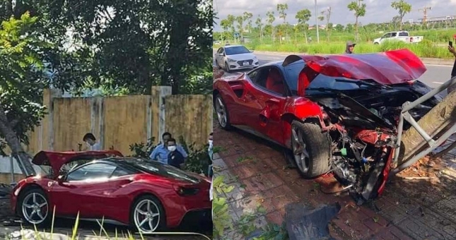 Hà Nội: Mang Ferrari gần 20 tỷ đi sửa, nhân viên garage cầm lái tông nát đầu xe