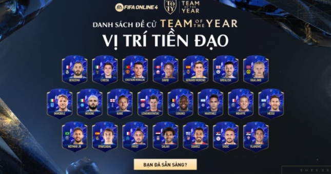 FIFA Online 4: Danh sách 80 cái tên đề cử cho Team Of The Year (TOTY)