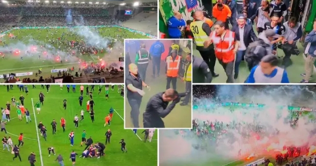 CĐV Pháp ném pháo sáng vào cầu thủ sau khi CLB bị xuống hạng