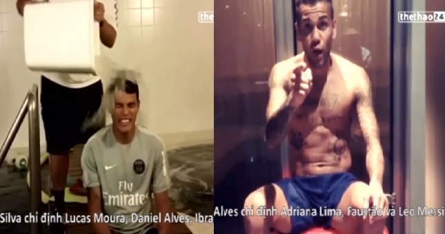 VIDEO: Thiago Silva và Daniel Alves dội nước đá làm từ thiện