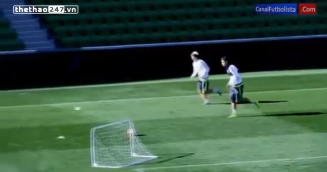 VIDEO: Ronaldo đua tốc độ với Luka Modric trên sân tập