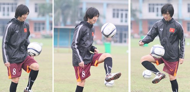 Tuấn Anh phô diễn kỹ thuật trong ngày đầu tập cùng U23 VN