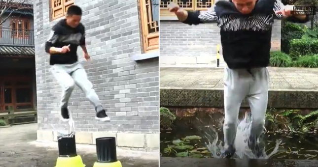 VIDEO: Bậc thầy khinh công Trung Quốc biểu diễn tuyệt chiêu đi trên nước