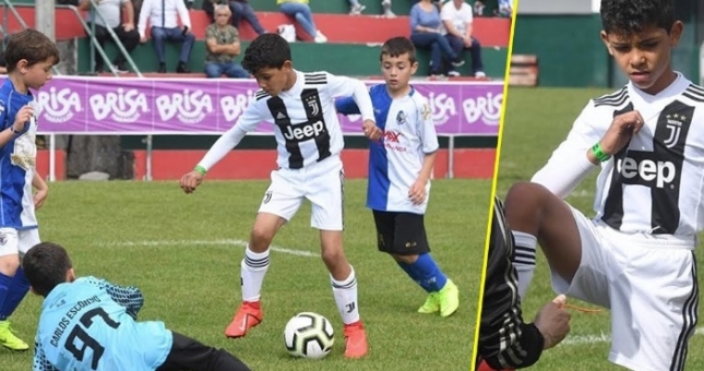 VIDEO: Con trai Ronaldo solo qua thủ môn ghi bàn